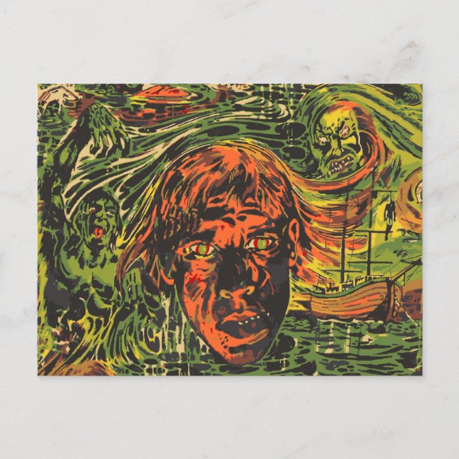 Vintage Halloween Zombies, Grafitti Street Art Postcard (Front)