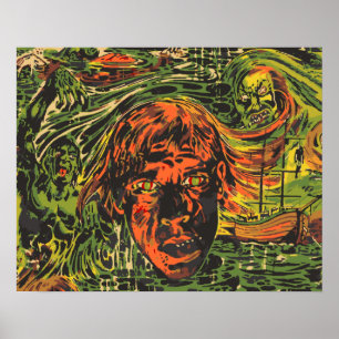 Vintage Halloween Zombies, Grafitti Street Art Poster