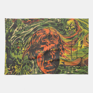 Vintage Halloween Zombies, Grafitti Street Art Tea Towel