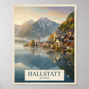 Vintage Hallstatt Austria Travel Poster Alpine V