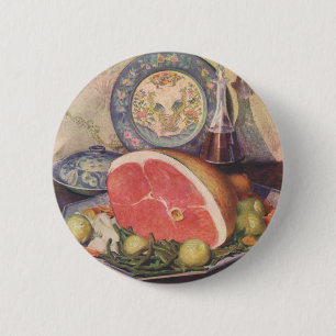Vintage Ham Dinner with Green Beans and Potatoes 6 Cm Round Badge