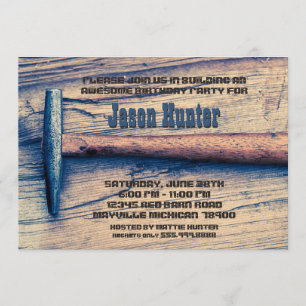 Vintage Hammer Build A Birthday Party Invitation