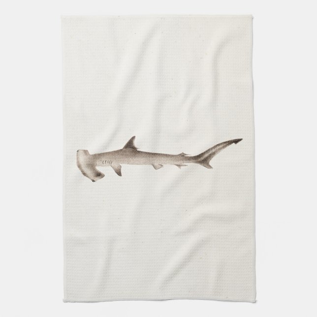 Vintage Hammerhead Shark Illustration Retro Sharks Tea Towel (Vertical)