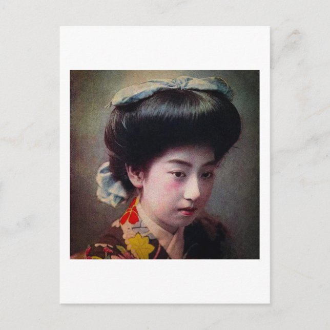 Vintage Hand Coloured Japanese Geisha Old Japan Postcard (Front)