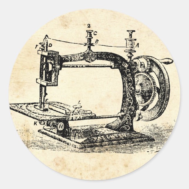 Vintage Hand Crank Sewing Machine Classic Round Sticker (Front)