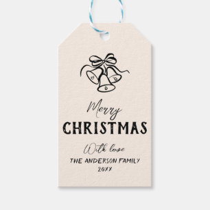 Vintage Hand Drawn Bells Border Photo Christmas Gift Tags