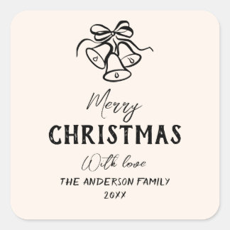 Vintage Hand Drawn Bells Border Photo Christmas Square Sticker