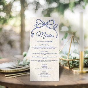 Vintage Hand Drawn Blue Retro Ribbon Bow Wedding Menu