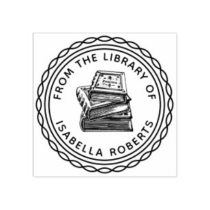 Vintage Hand-drawn Book Round From The Library Of Rubber Stamp