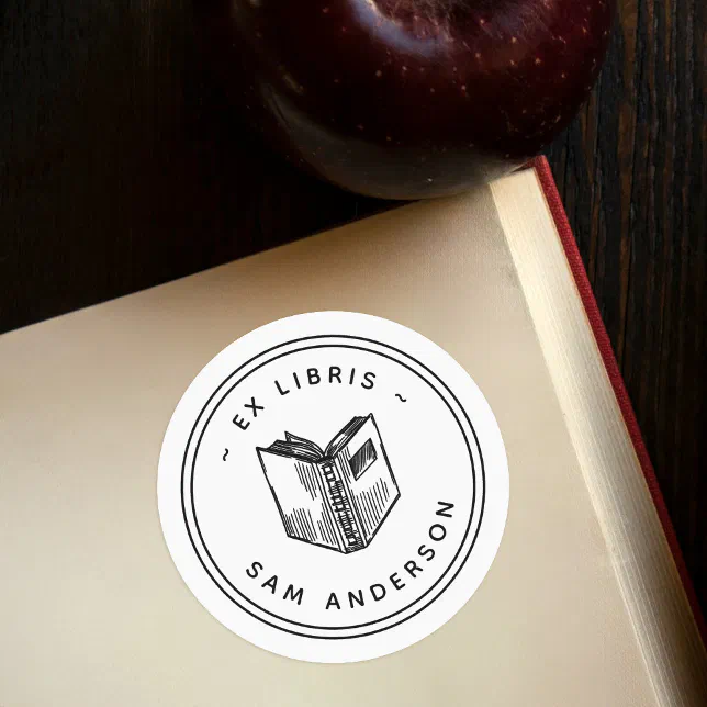 Vintage Hand-drawn Book Round Library Ex Libris Classic Round Sticker ...