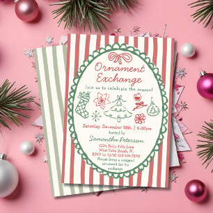 Vintage Hand Drawn Christmas Ornament Exchange Invitation