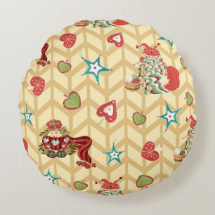 Vintage hand drawn christmas seamless pattern vint round cushion