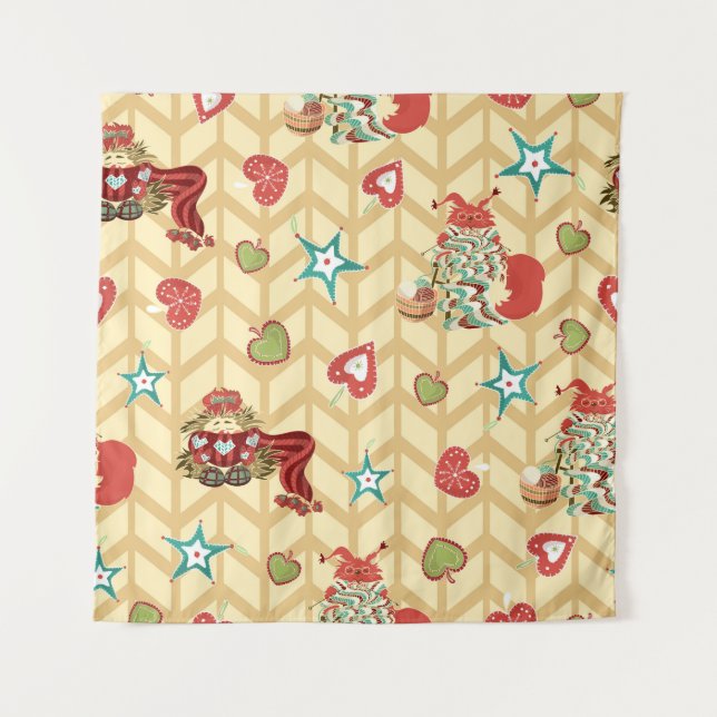 Vintage hand drawn christmas seamless pattern vint tapestry (Front)