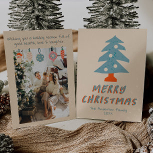 Vintage Hand Drawn Colorful Boho Christmas Tree  Holiday Card