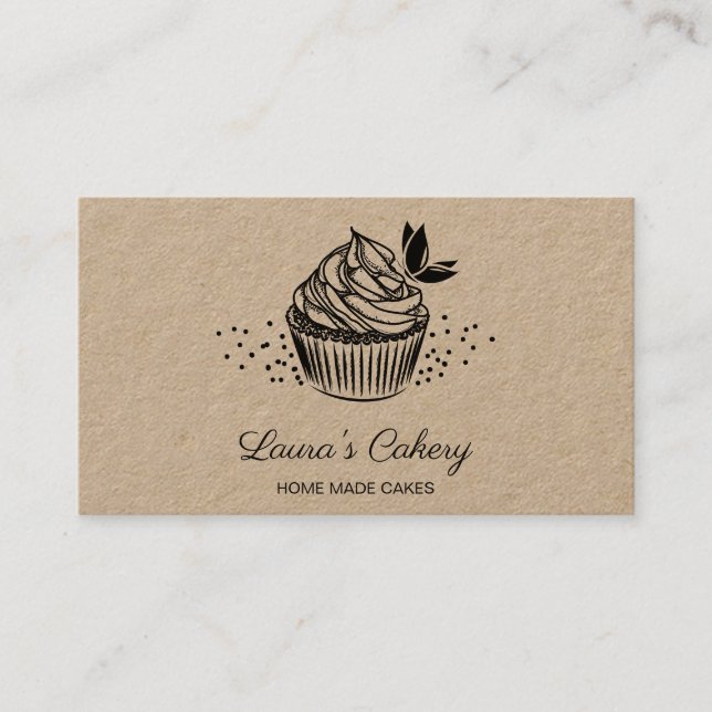 Vintage Hand Drawn Cupcake Bakery Business Card (Front)