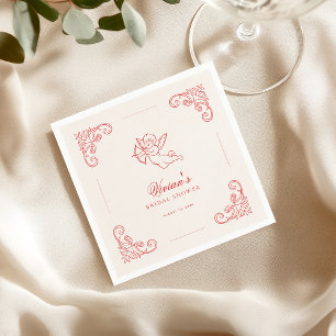 Vintage Hand Drawn Cupid Cherub Red Bridal Shower Napkin