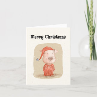 Vintage Hand-Drawn Dog in Red Pyjamas Christmas Holiday Card