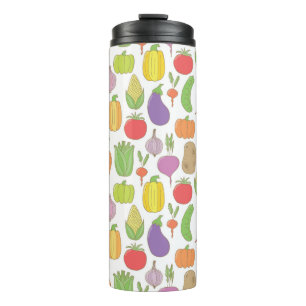 Vintage hand drawn doodle seamless background with thermal tumbler