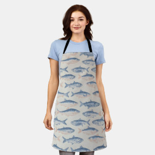 Vintage Hand-Drawn Fish Seamless Pattern Apron