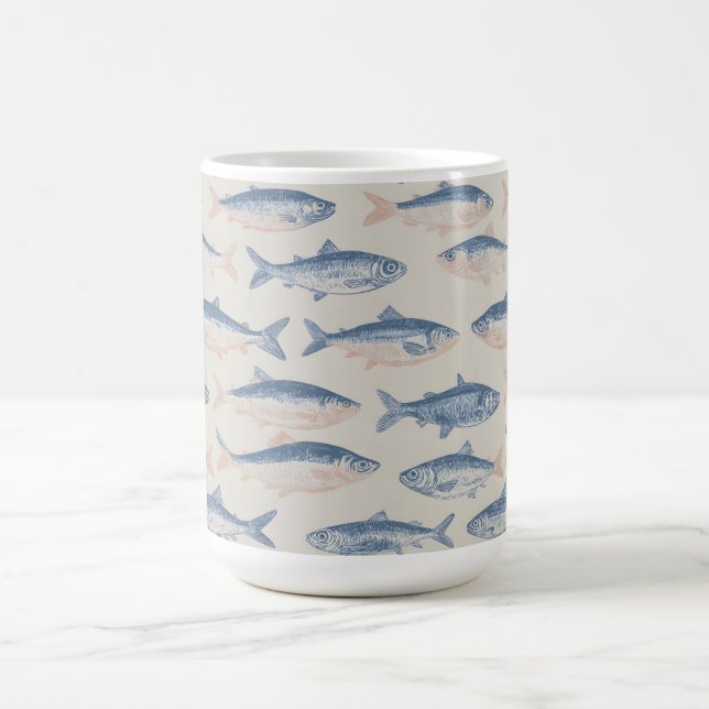 Vintage Hand-Drawn Fish Seamless Pattern Coffee Mug (Center)