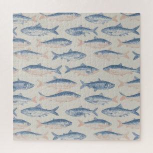 Vintage Hand-Drawn Fish Seamless Pattern Jigsaw Puzzle