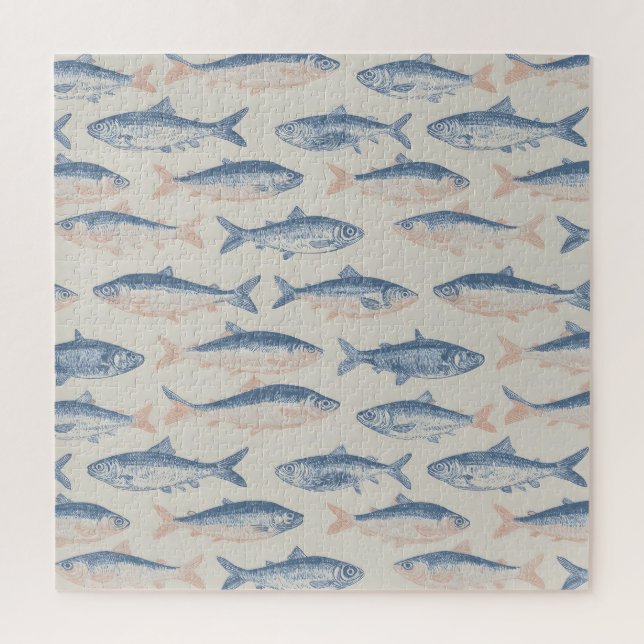 Vintage Hand-Drawn Fish Seamless Pattern Jigsaw Puzzle (Vertical)