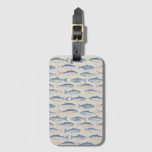 Vintage Hand-Drawn Fish Seamless Pattern Luggage Tag