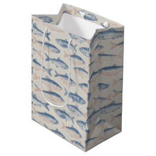 Vintage Hand-Drawn Fish Seamless Pattern Medium Gift Bag