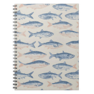 Vintage Hand-Drawn Fish Seamless Pattern Notebook