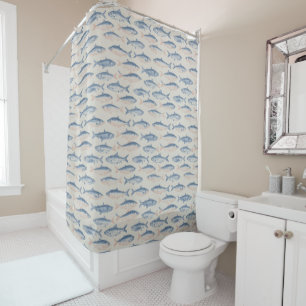 Vintage Hand-Drawn Fish Seamless Pattern Shower Curtain
