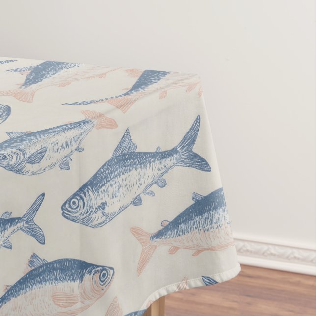 Vintage Hand-Drawn Fish Seamless Pattern Tablecloth (In Situ)