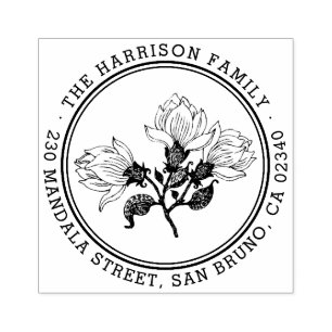 Vintage Hand-drawn Flower Name Return Address Rubber Stamp