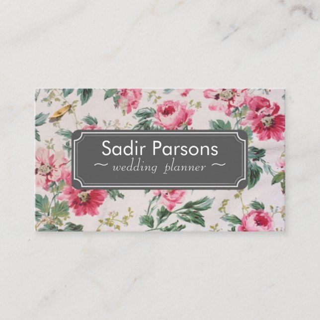 Vintage Hand Drawn Flowers Business Card (Front)