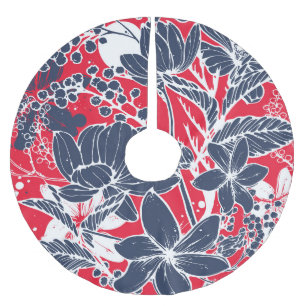 Vintage Hand-Drawn Flowers, Elegant Pattern. Brushed Polyester Tree Skirt
