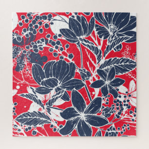 Vintage Hand-Drawn Flowers, Elegant Pattern. Jigsaw Puzzle