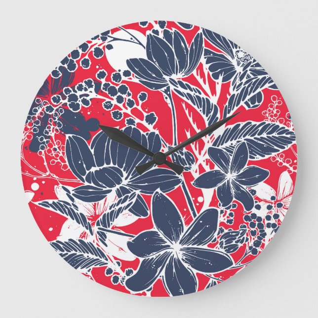 Vintage Hand-Drawn Flowers, Elegant Pattern. Large Clock (Front)