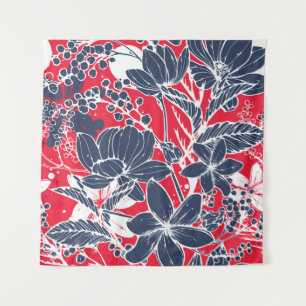 Vintage Hand-Drawn Flowers, Elegant Pattern. Tapestry
