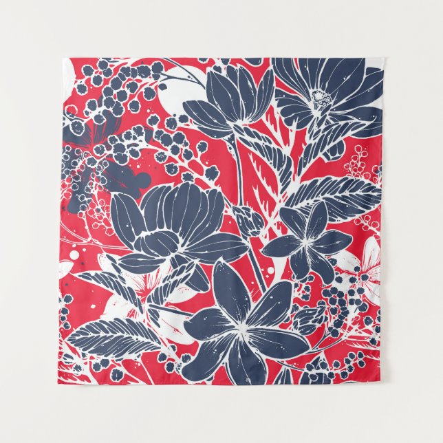 Vintage Hand-Drawn Flowers, Elegant Pattern. Tapestry (Front)