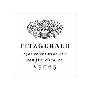 Vintage Hand-drawn Flowers Family Return Address Rubber Stamp