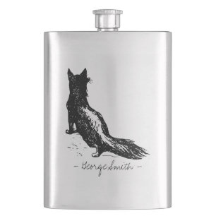 Vintage Hand Drawn Fox. Add your Name. Hip Flask