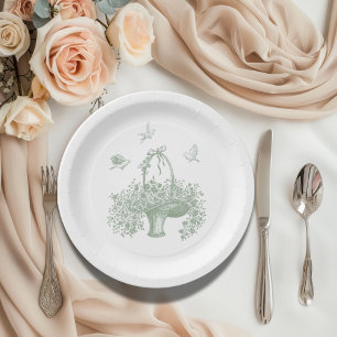 Vintage Hand Drawn Greenery Elegant Paper Plate