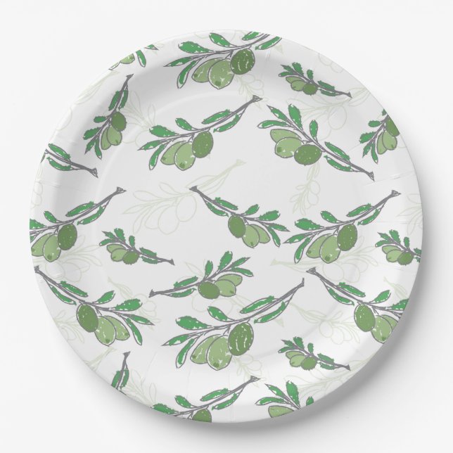 vintage hand drawn olive branch fabric paper plate (Front)