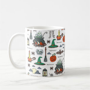 vintage hand drawn pattern on the theme of Hallowe Coffee Mug
