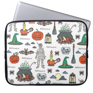 vintage hand drawn pattern on the theme of Hallowe Laptop Sleeve