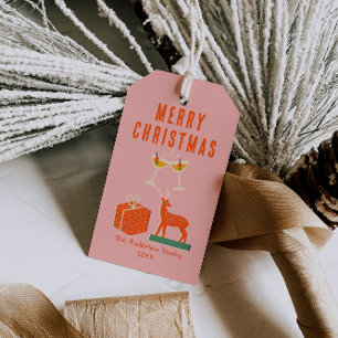 Vintage Hand Drawn Red Pink Christmas Funky Fun Gift Tags