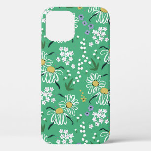 vintage Hand-drawn retro cute flowers and plant bo iPhone 12 Case