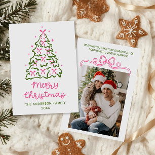 Vintage Hand Drawn Ribbons Tree Photo Christmas Holiday Card