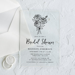 Vintage Hand-Drawn Rose Bouquet Bridal Shower Acrylic Invitations