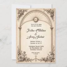 Vintage Hand-Drawn Rose Wedding Invitation