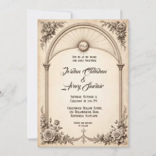 Vintage Hand-Drawn Rose Wedding Invitation